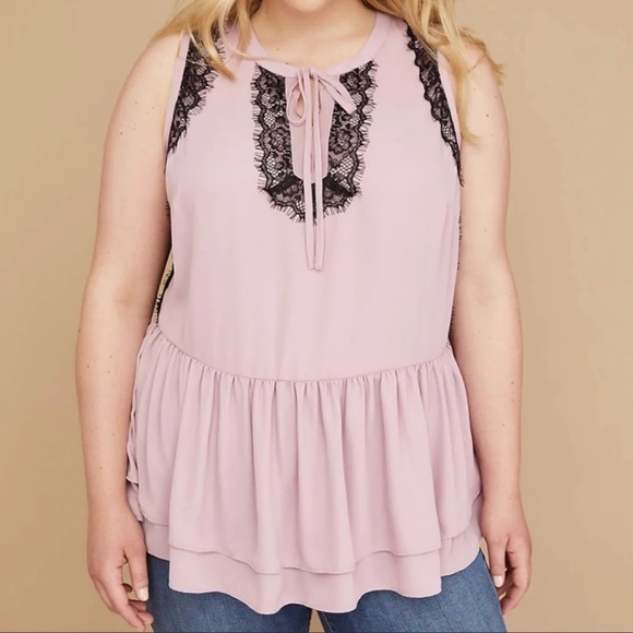 Lane Bryant Tiered Peplum 14 Eyelash Lace Trim Blouse Coquette Balletcore Fairy - Picture 3 of 9